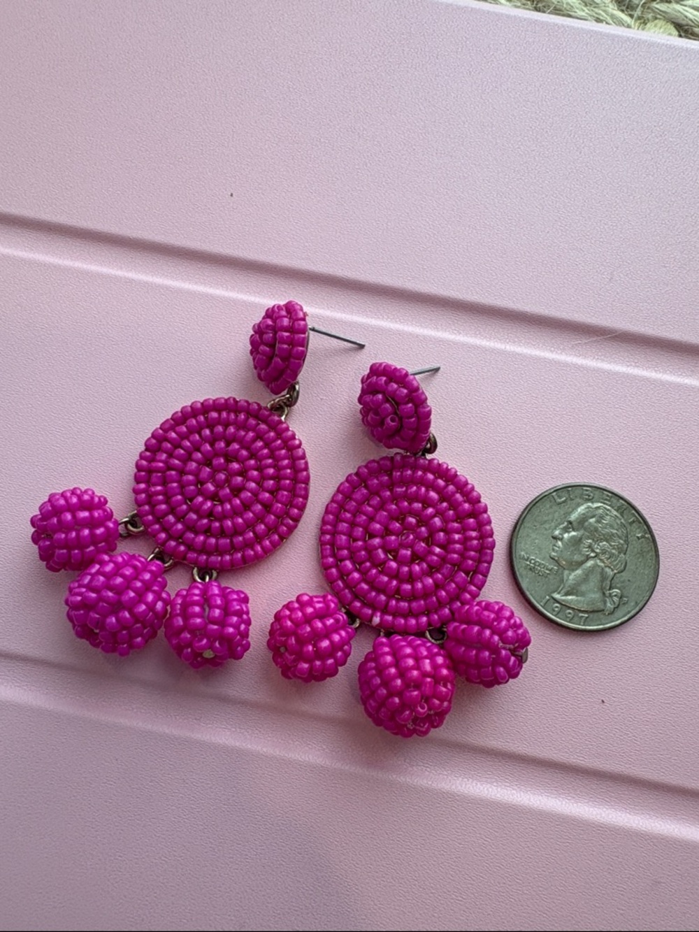 Bright Pink Beaded Statement Drop Earrings